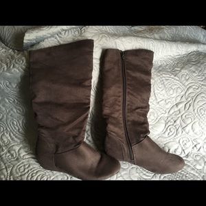 Gray knee boots